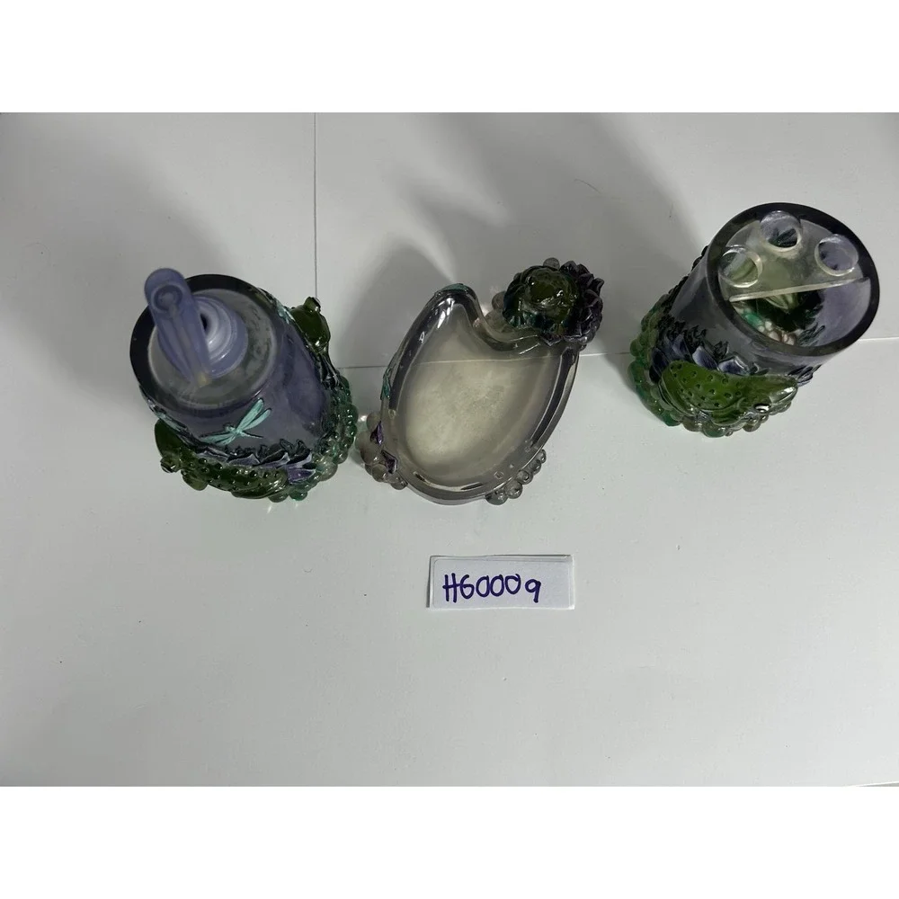 Vintage Lucite 60s 70s Purple Green‎ Frog Decor Bathroom Vanity Set 3 pc RARE